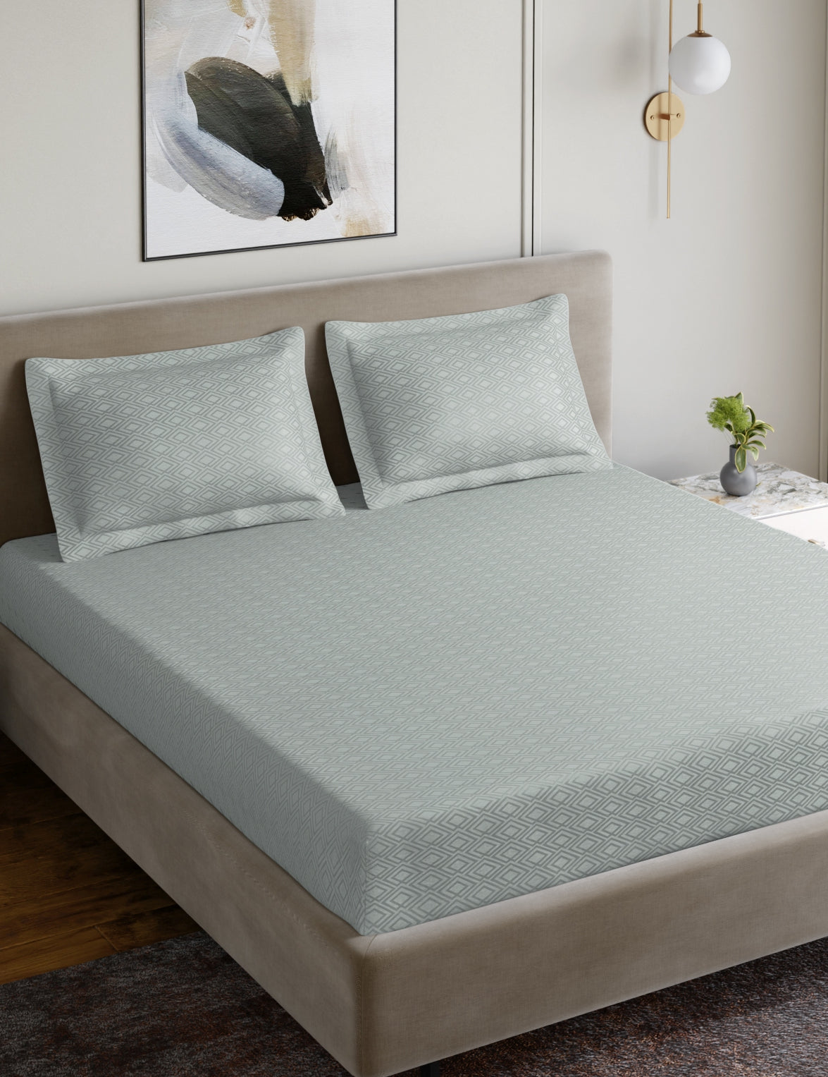 Home Ecstasy 100% Cotton 300 TC Jacquard Bedsheet Set - Glacial Blue