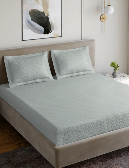 Home Ecstasy 100% Cotton 300 TC Jacquard Bedsheet Set - Glacial Blue
