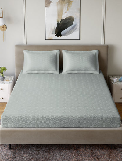 Home Ecstasy 100% Cotton 300 TC Jacquard Bedsheet Set - Glacial Blue