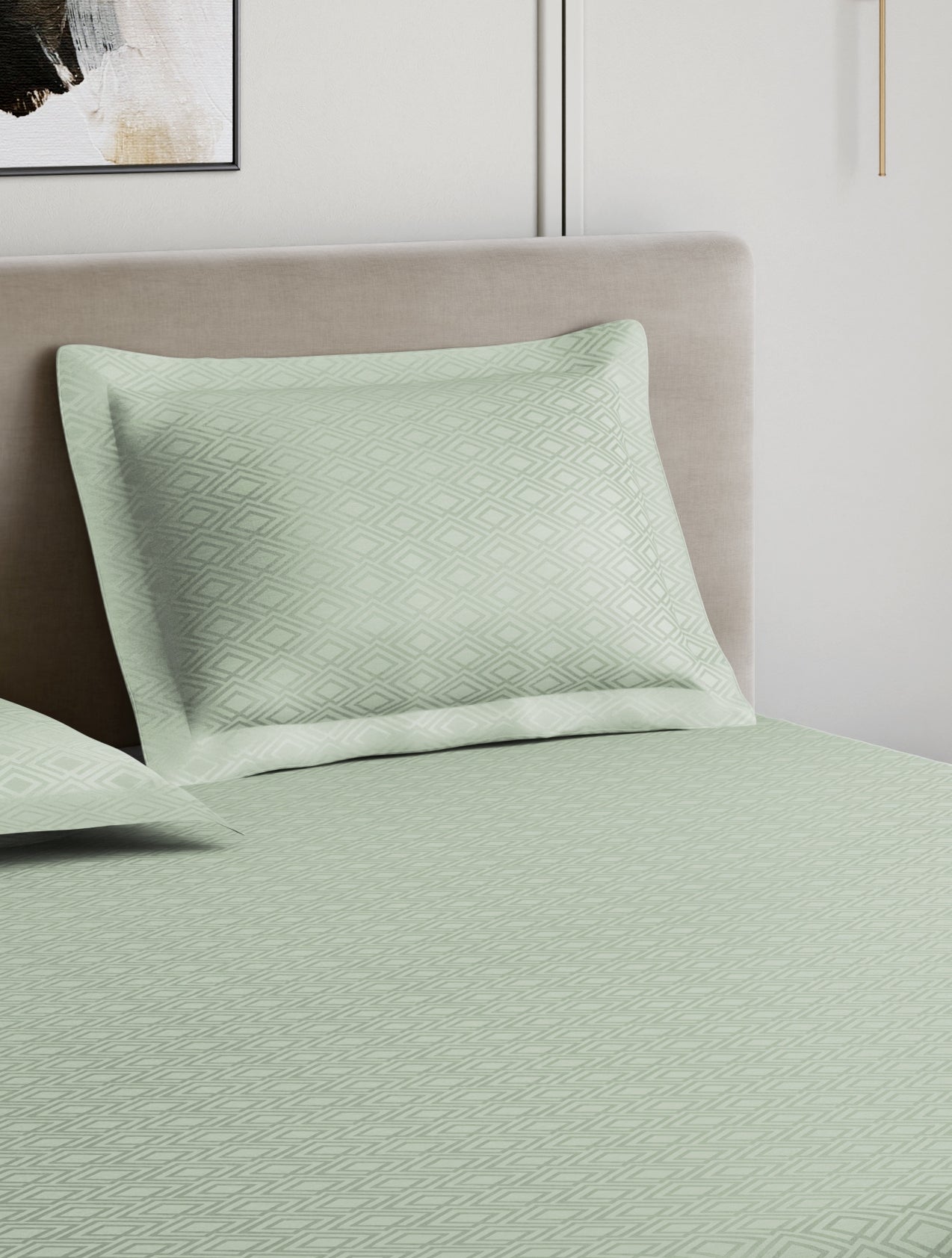 Home Ecstasy 100% Cotton 300 TC Jacquard Bedsheet Set - Pistachio Green