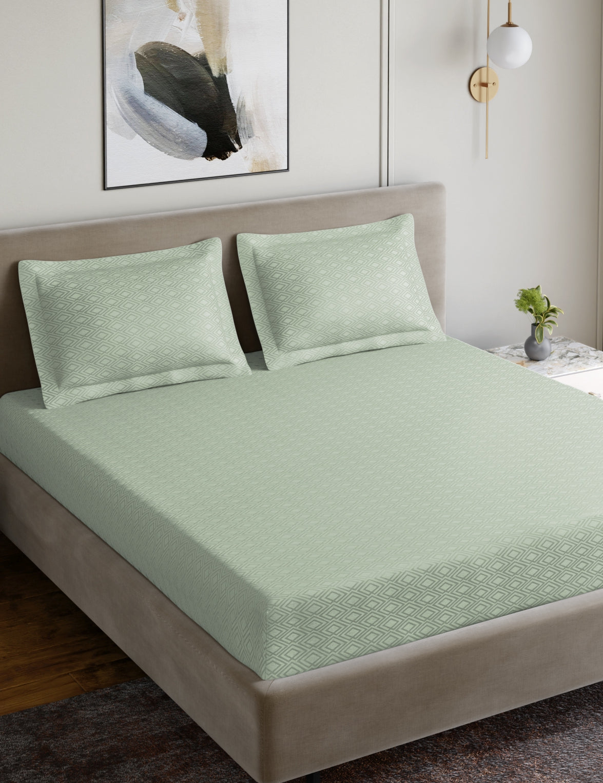 Home Ecstasy 100% Cotton 300 TC Jacquard Bedsheet Set - Pistachio Green