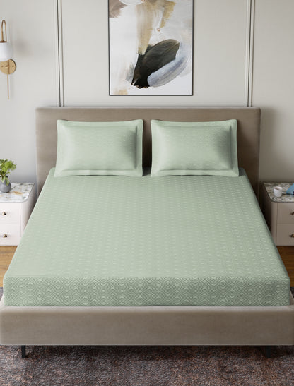 Home Ecstasy 100% Cotton 300 TC Jacquard Bedsheet Set - Pistachio Green