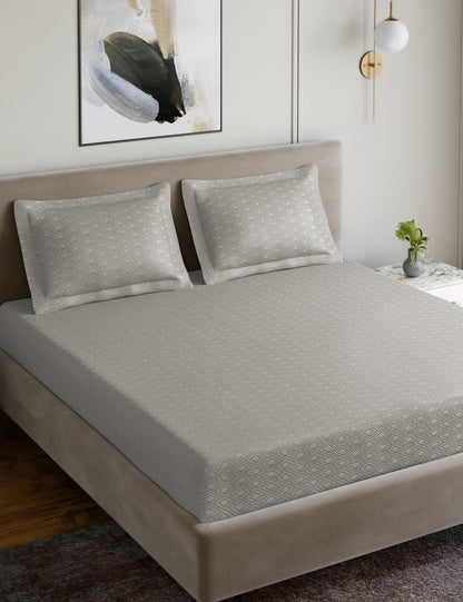 Home Ecstasy 100% Cotton 300 TC Jacquard Bedsheet Set - Warm Grey