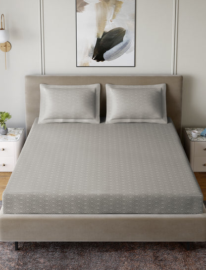 Home Ecstasy 100% Cotton 300 TC Jacquard Bedsheet Set - Warm Grey