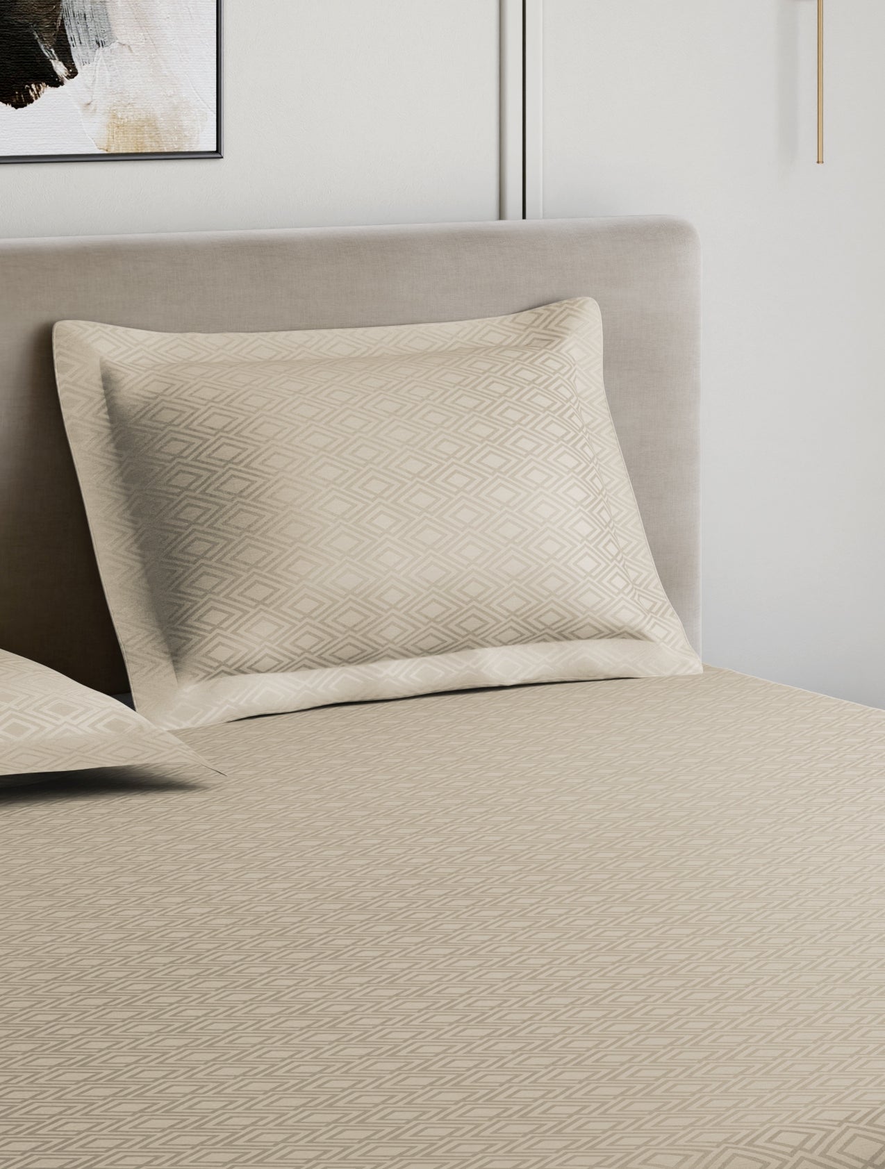 Home Ecstasy 100% Cotton 300 TC Jacquard Bedsheet Set - Beige Taupe