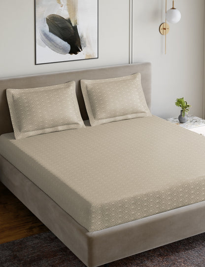 Home Ecstasy 100% Cotton 300 TC Jacquard Bedsheet Set - Beige Taupe