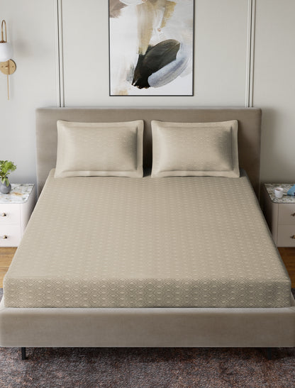 Home Ecstasy 100% Cotton 300 TC Jacquard Bedsheet Set - Beige Taupe