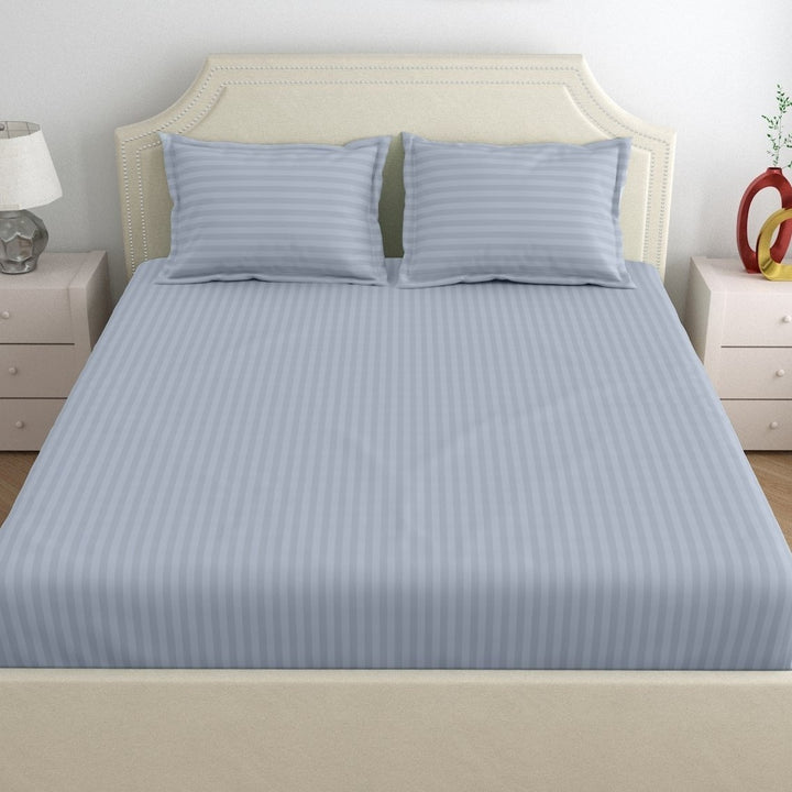 Dreamscape 100% Cotton Stripe Bedsheet Set | 300 TC | Light Grey