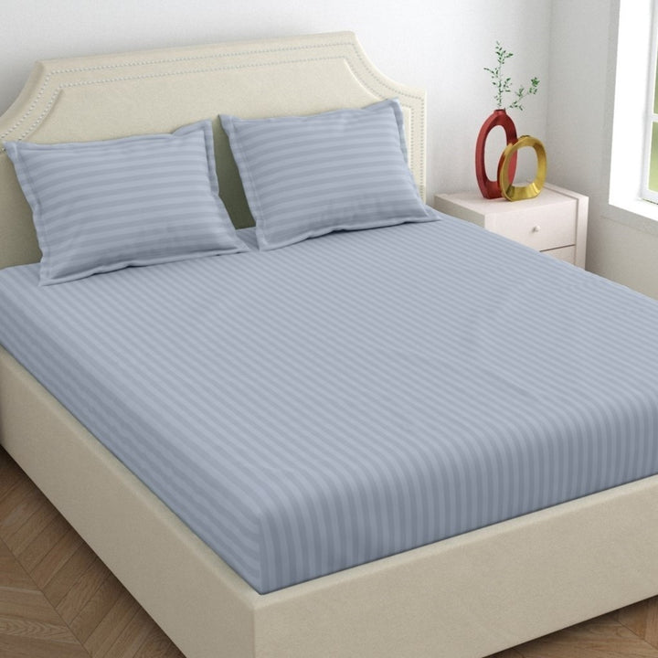 Dreamscape 100% Cotton Stripe Bedsheet Set | 300 TC | Light Grey