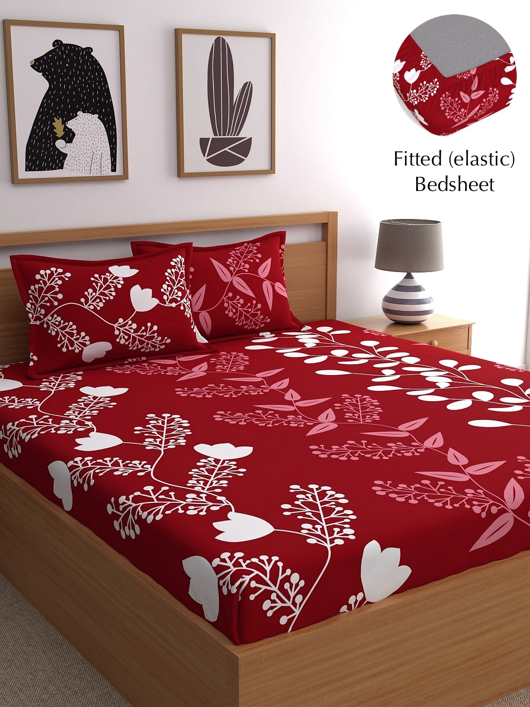 Home Ecstasy 100% Cotton 140 TC Floral Bedsheet Set - Colour: Red
