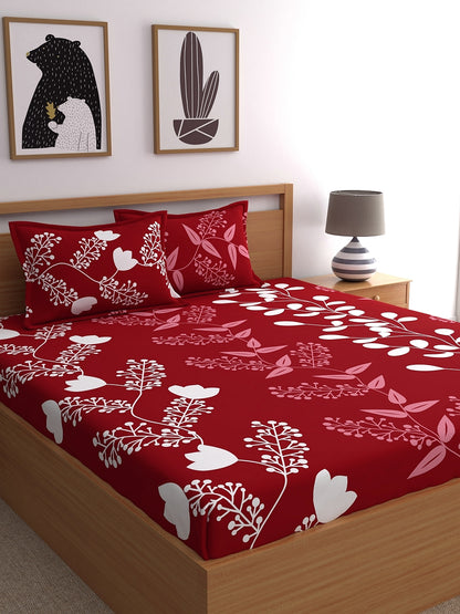 Home Ecstasy 100% Cotton Floral Bedsheet Set | 140 TC | Red