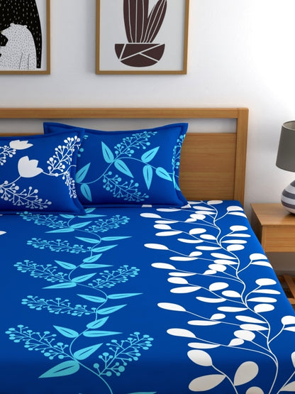Home Ecstasy 100% Cotton Floral Bedsheet Set | 140 TC | Blue