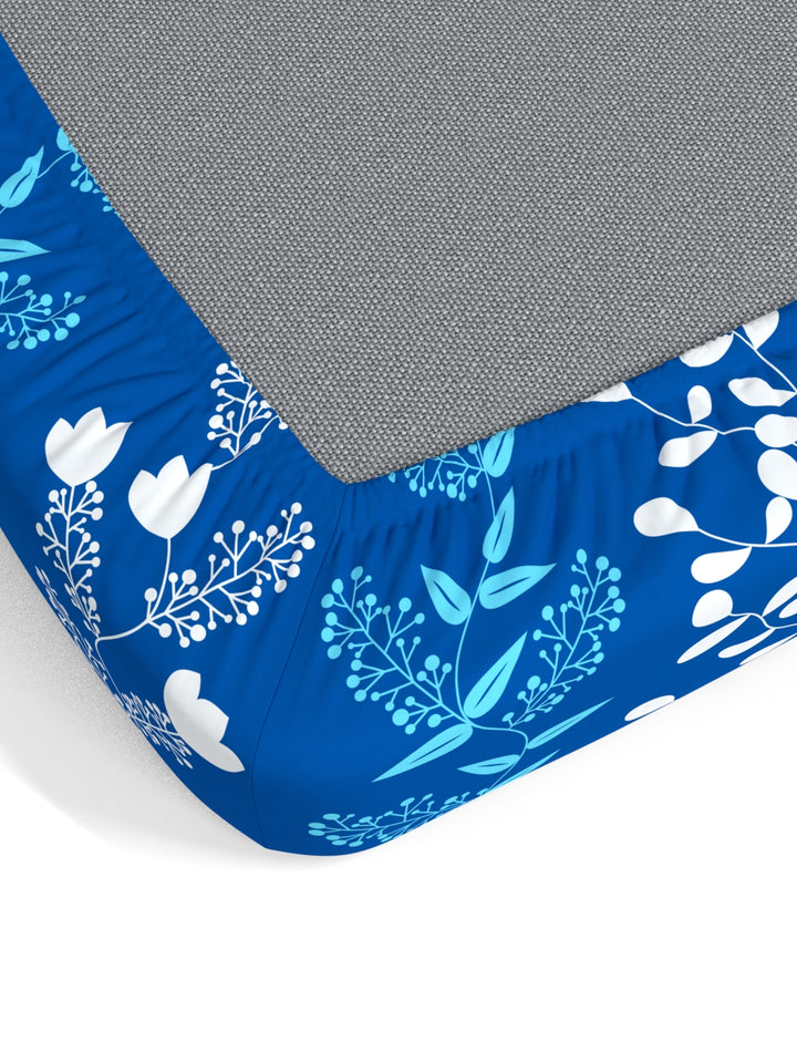Home Ecstasy 100% Cotton Floral Bedsheet Set | 140 TC | Blue