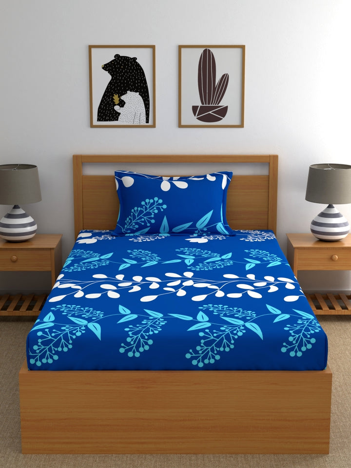 Home Ecstasy 100% Cotton Floral Bedsheet Set | 140 TC | Blue