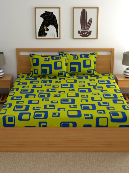 Home Ecstasy 100% Cotton Geometric Bedsheet Set | 140 TC | Green