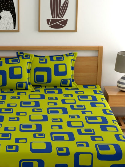 Home Ecstasy 100% Cotton Geometric Bedsheet Set | 140 TC | Green