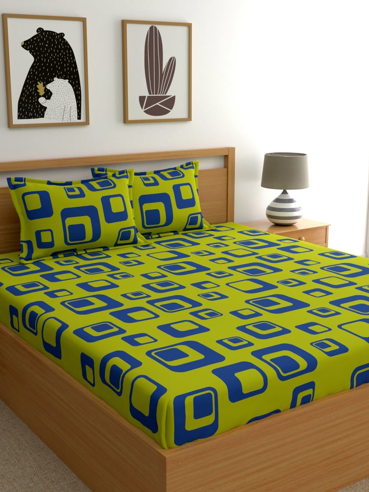 Home Ecstasy 100% Cotton Geometric Bedsheet Set | 140 TC | Green