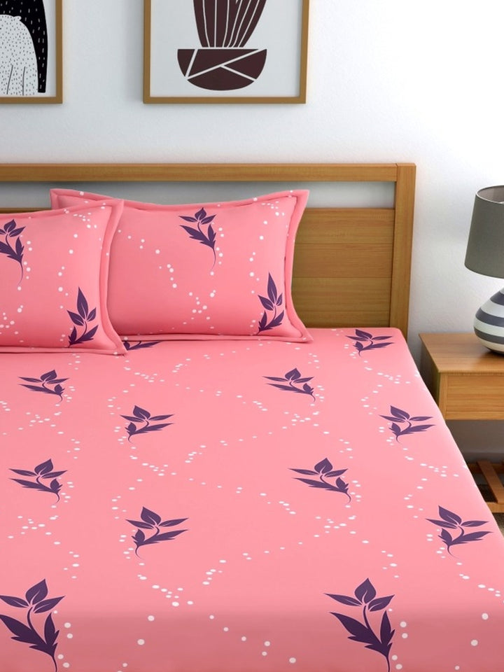 Home Ecstasy 100% Cotton Floral Bedsheet Set | 140 TC | Light Pink