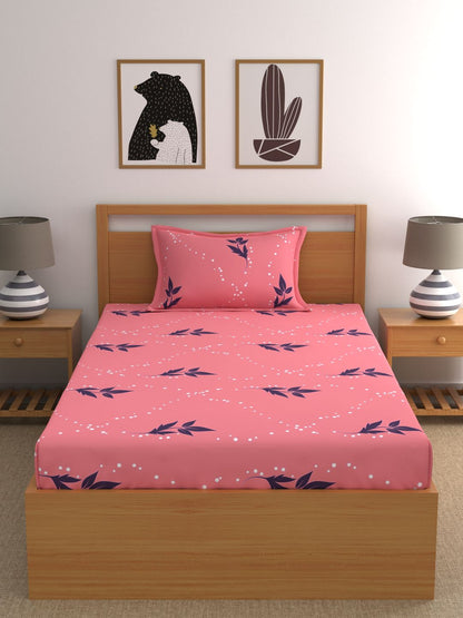 Home Ecstasy 100% Cotton Floral Bedsheet Set | 140 TC | Light Pink