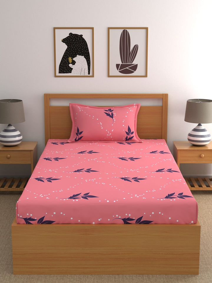 Home Ecstasy 100% Cotton Floral Bedsheet Set | 140 TC | Light Pink