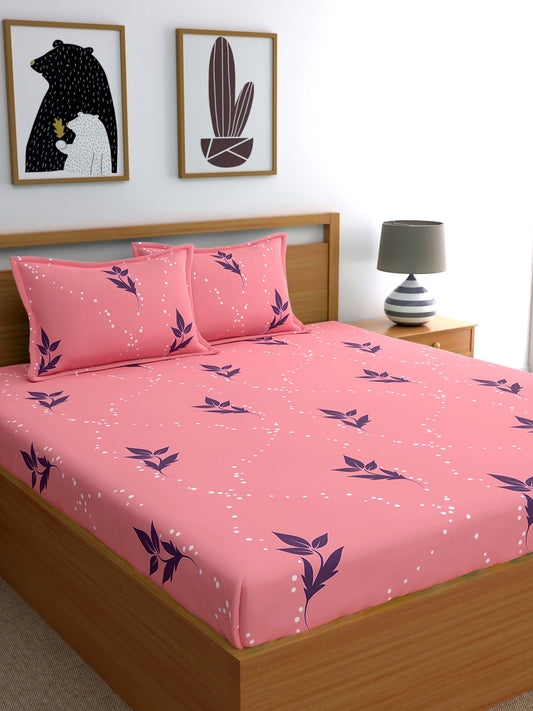 Home Ecstasy 100% Cotton Floral Bedsheet Set | 140 TC | Light Pink