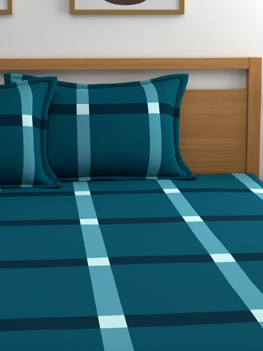 Home Ecstasy 100% Cotton Geometric Bedsheet Set | 140 TC | Teal Blue