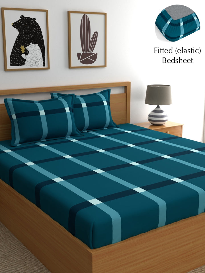 Home Ecstasy 100% Cotton Geometric Bedsheet Set | 140 TC | Teal Blue