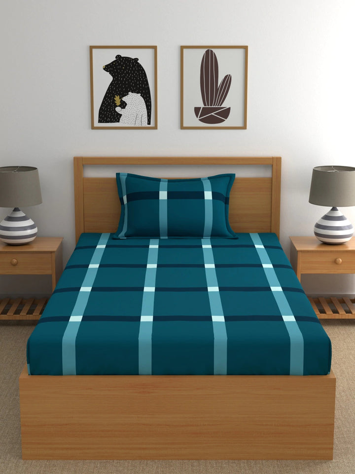Home Ecstasy 100% Cotton Geometric Bedsheet Set | 140 TC | Teal Blue