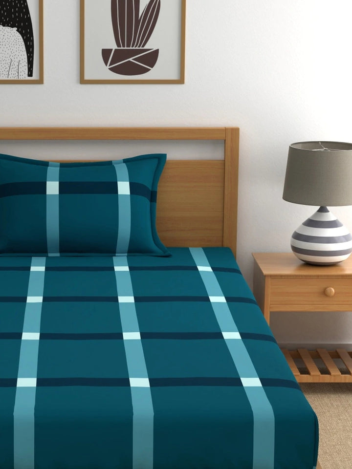 Home Ecstasy 100% Cotton Geometric Bedsheet Set | 140 TC | Teal Blue