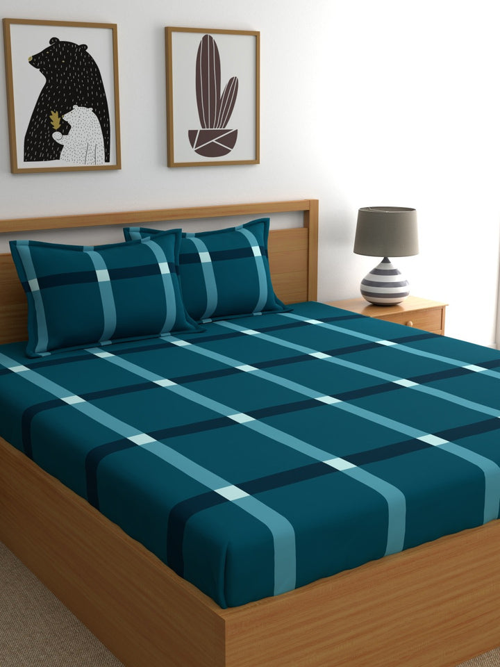 Home Ecstasy 100% Cotton Geometric Bedsheet Set | 140 TC | Teal Blue