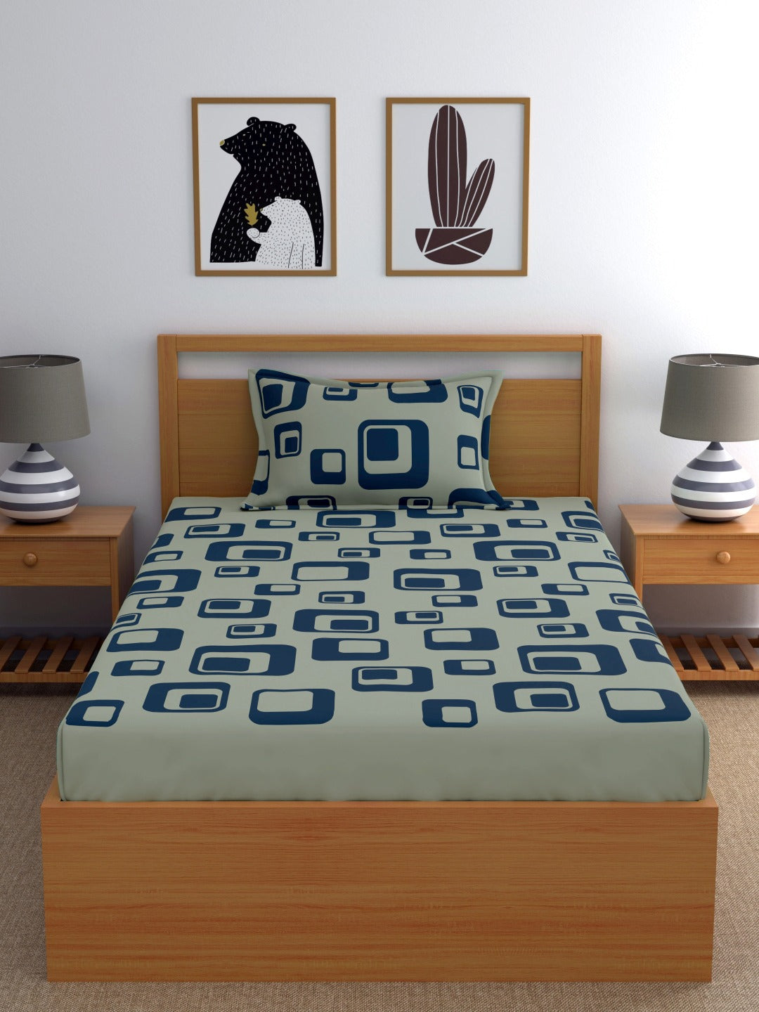 Home Ecstasy 100% Cotton Geometric Bedsheet Set | 140 TC | Grey