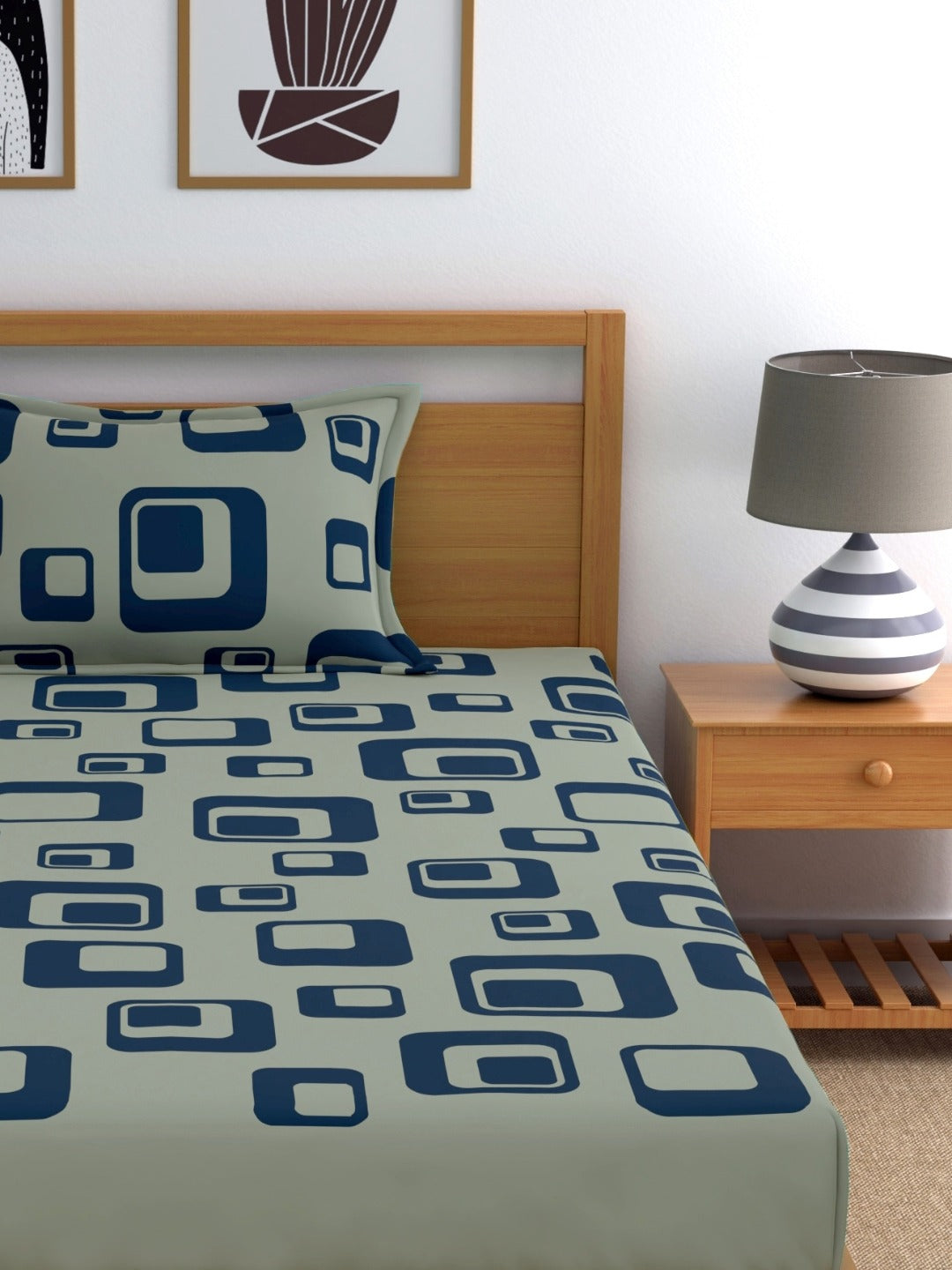 Home Ecstasy 100% Cotton Geometric Bedsheet Set | 140 TC | Grey