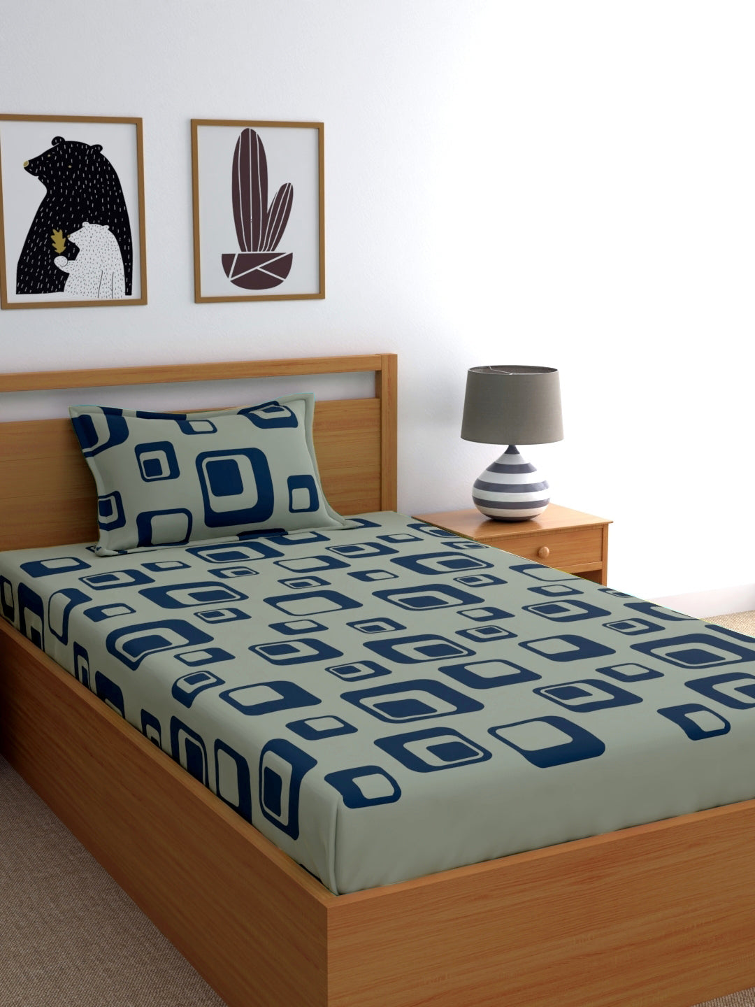 Home Ecstasy 100% Cotton Geometric Bedsheet Set | 140 TC | Grey