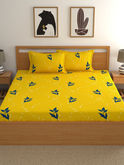 Home Ecstasy 100% Cotton Floral Bedsheet Set | 140 TC | Yellow