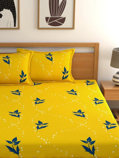 Home Ecstasy 100% Cotton Floral Bedsheet Set | 140 TC | Yellow