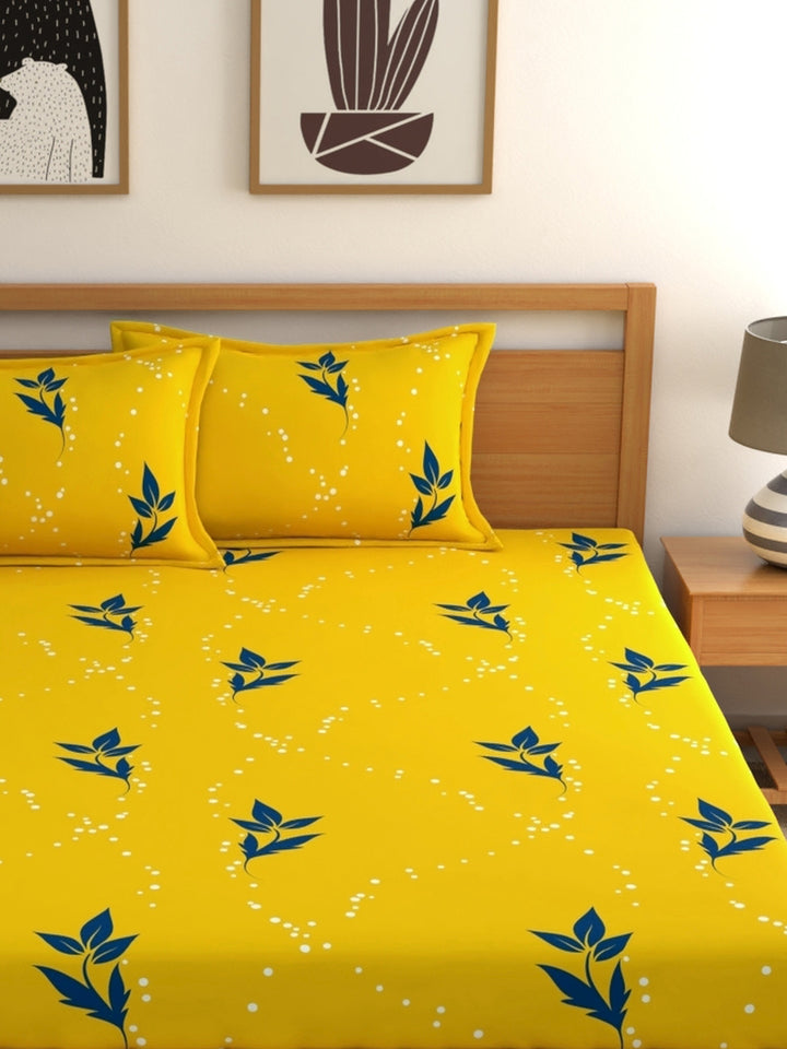 Home Ecstasy 100% Cotton Floral Bedsheet Set | 140 TC | Yellow