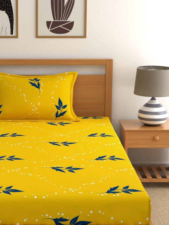 Home Ecstasy 100% Cotton Floral Bedsheet Set | 140 TC | Yellow