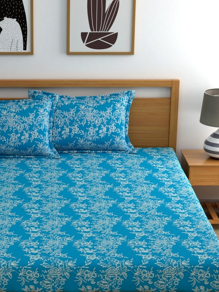 Home Ecstasy 100% Cotton Floral Bedsheet Set | 140 TC | Turqoise