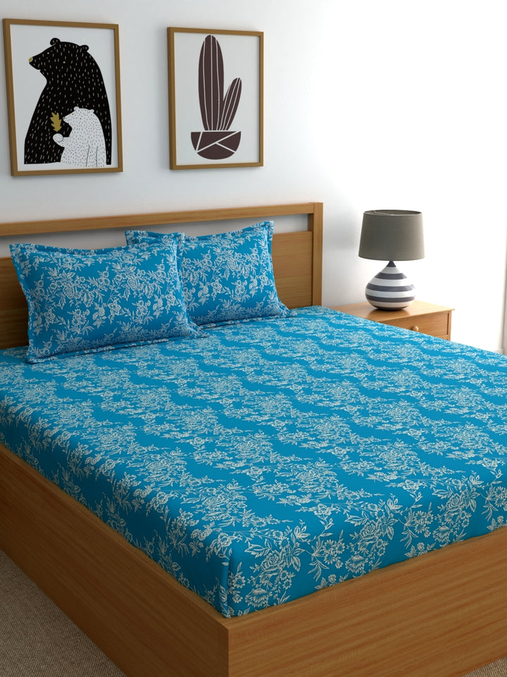 Home Ecstasy 100% Cotton Floral Bedsheet Set | 140 TC | Turqoise