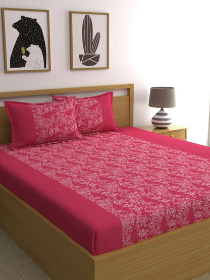 Home Ecstasy 100% Cotton Floral Bedsheet Set | 140 TC | Dark Pink