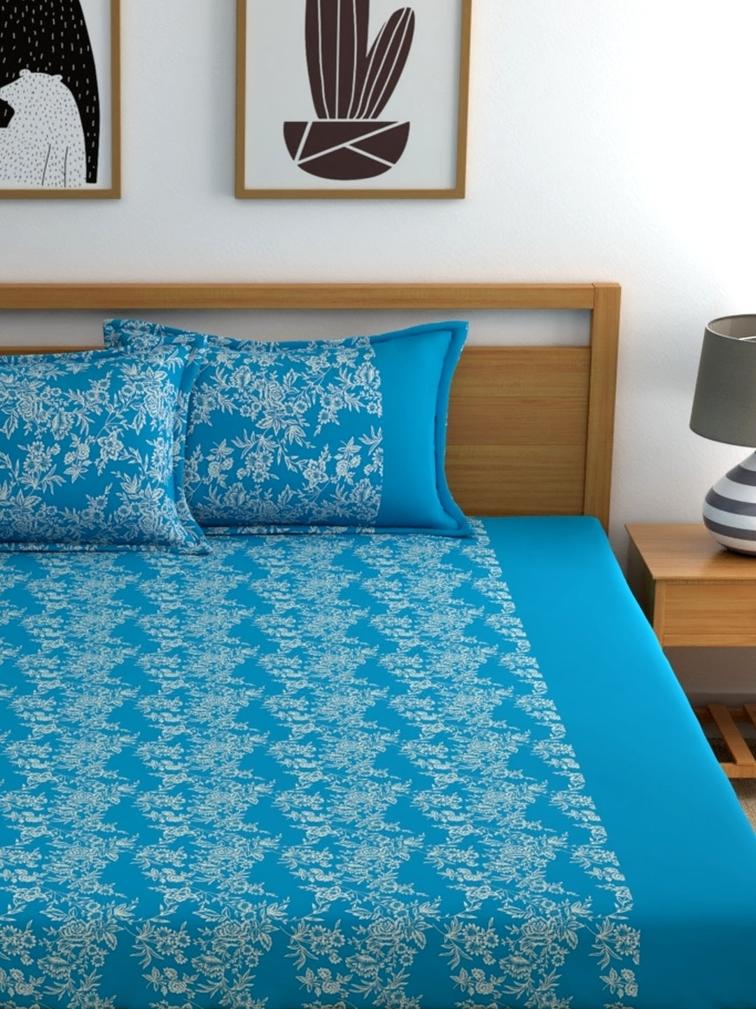 Home Ecstasy 100% Cotton Floral Bedsheet Set | 140 TC | Turqoise