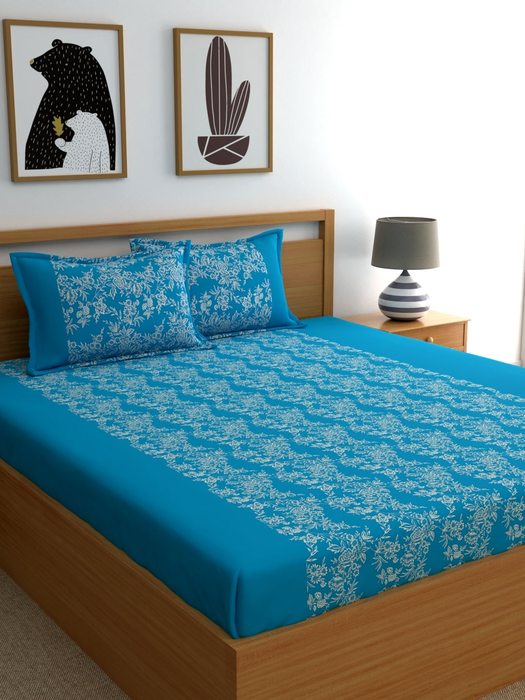 Home Ecstasy 100% Cotton Floral Bedsheet Set | 140 TC | Turqoise