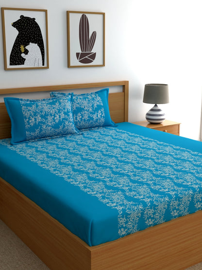 Home Ecstasy 100% Cotton Floral Bedsheet Set | 140 TC | Turqoise