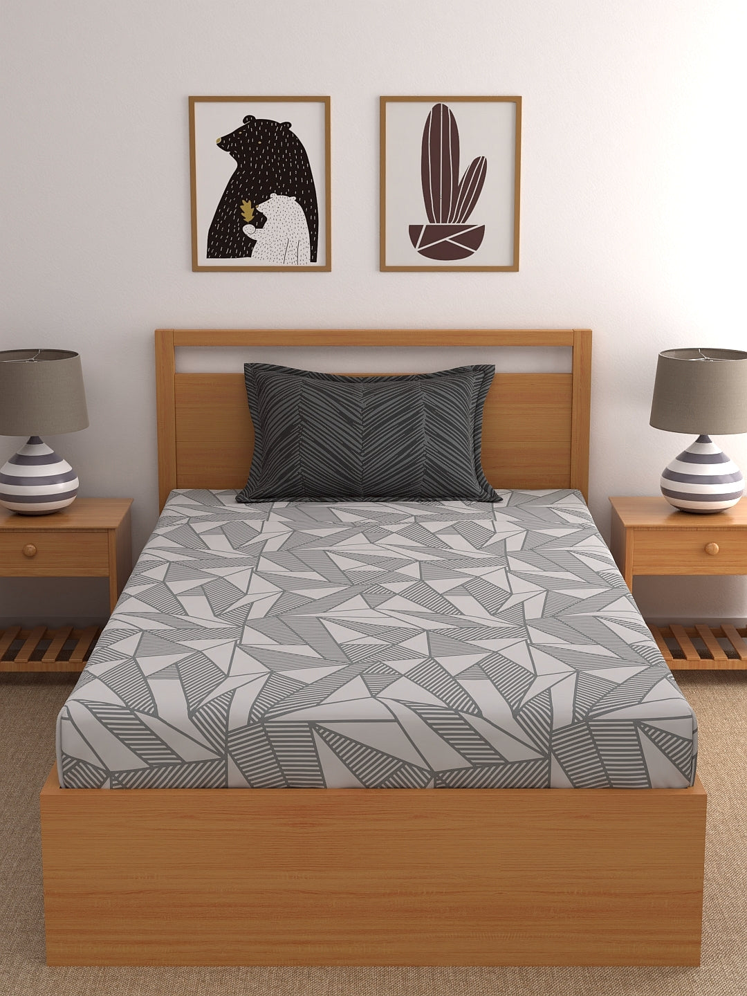 Home Ecstasy 100% Cotton Geometric Bedsheet Set | 140 TC | Grey