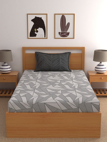 Home Ecstasy 100% Cotton Geometric Bedsheet Set | 140 TC | Grey