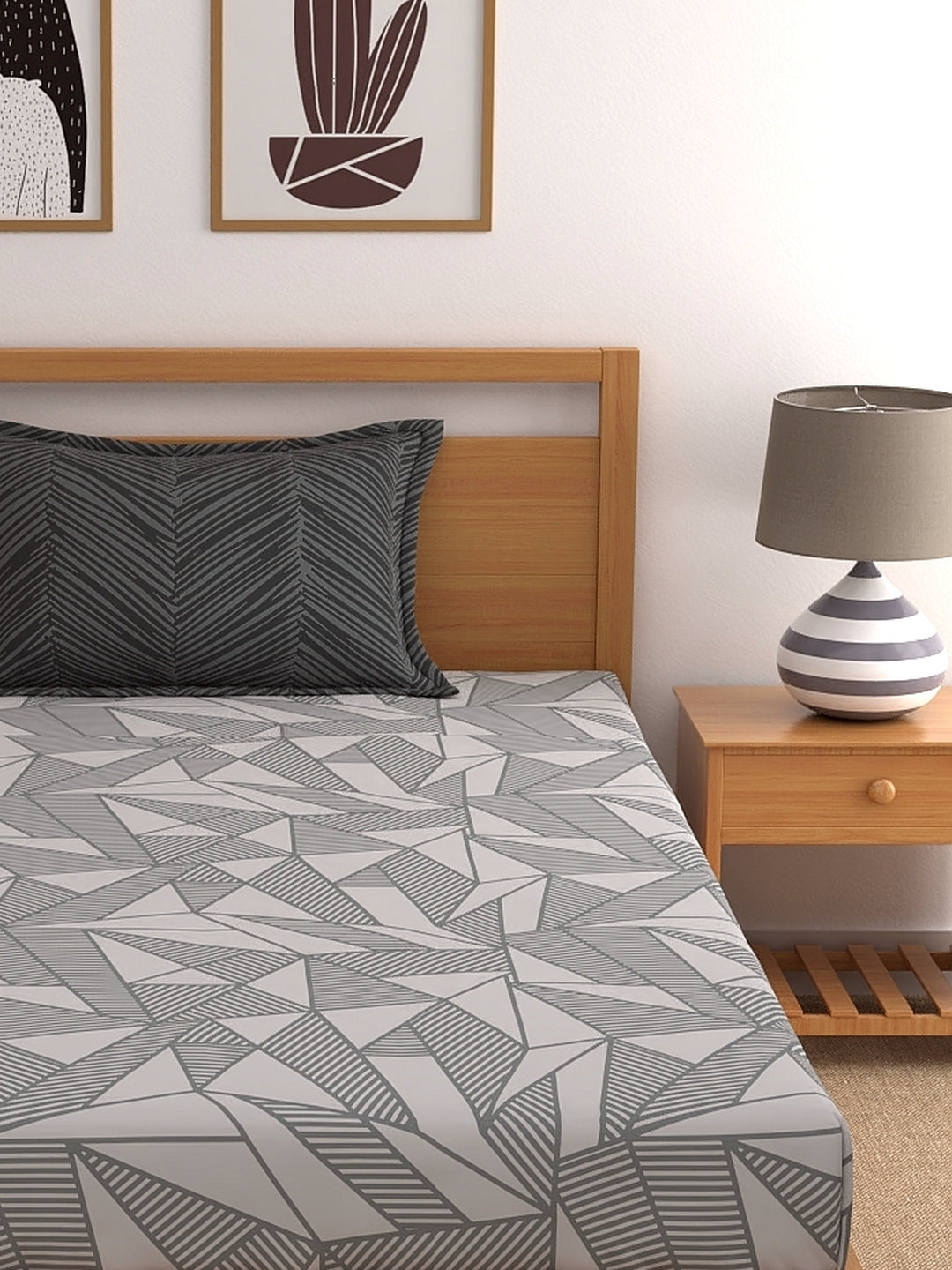 Home Ecstasy 100% Cotton Geometric Bedsheet Set | 140 TC | Grey