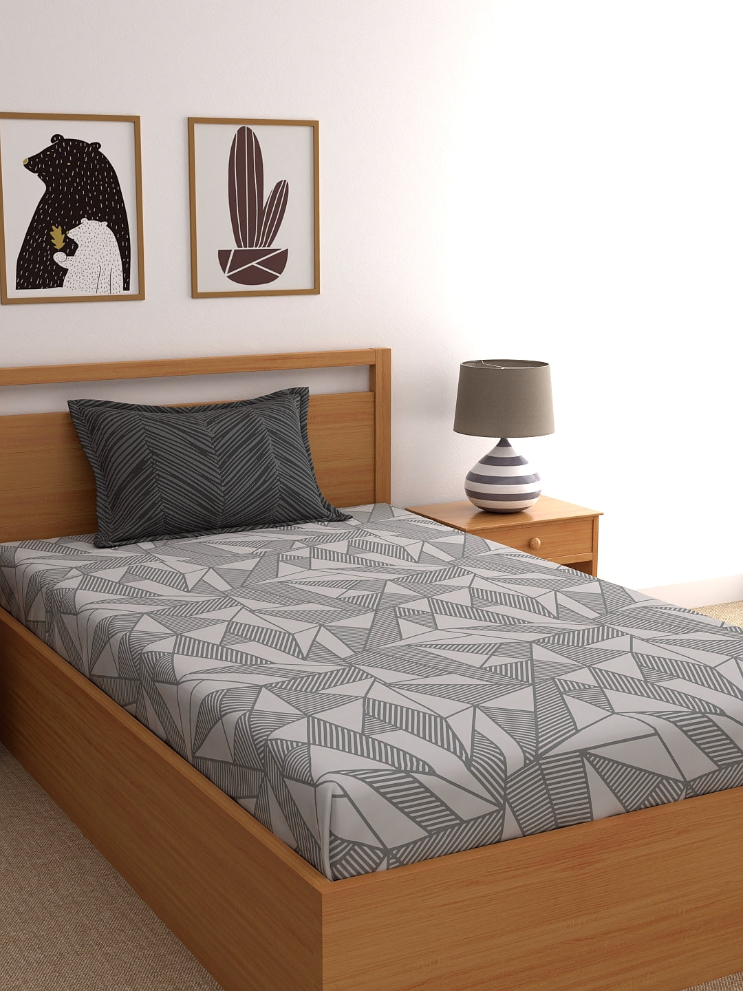 Home Ecstasy 100% Cotton Geometric Bedsheet Set | 140 TC | Grey