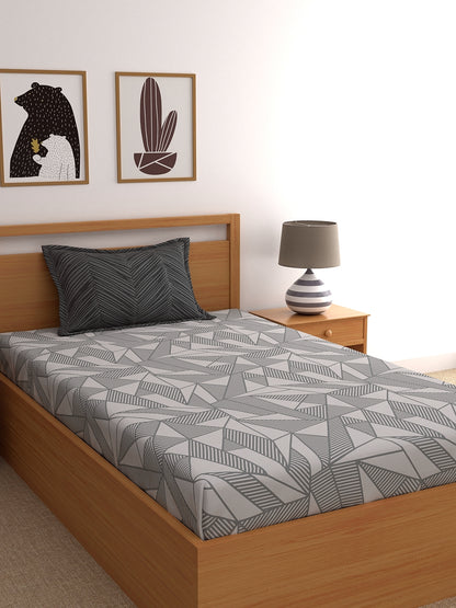 Home Ecstasy 100% Cotton Geometric Bedsheet Set | 140 TC | Grey