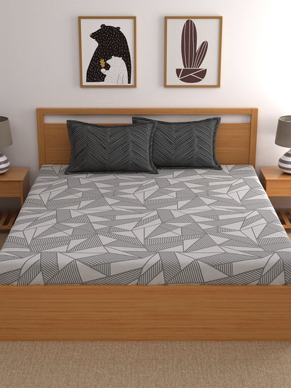 Home Ecstasy 100% Cotton Geometric Bedsheet Set | 140 TC | Grey