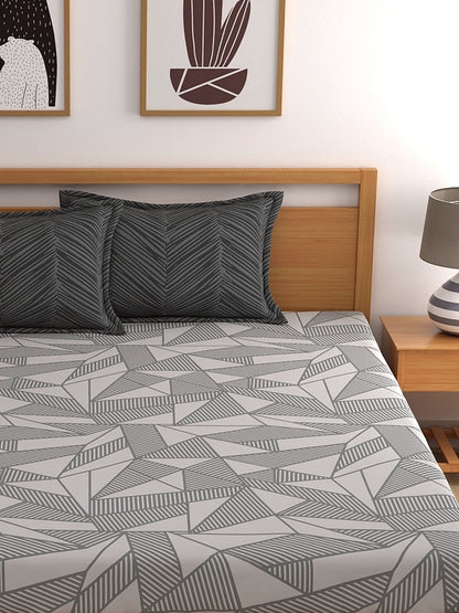 Home Ecstasy 100% Cotton Geometric Bedsheet Set | 140 TC | Grey